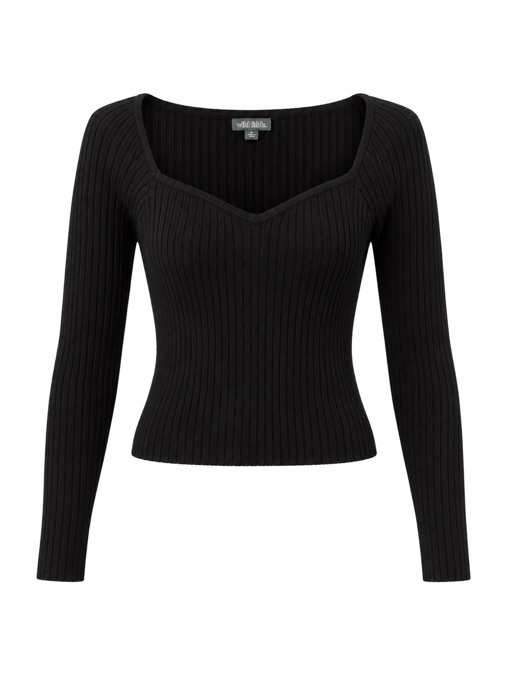 Wild Fable Black Ribbed Sweetheart Neck Long Sleeve Crop Top Women’s M